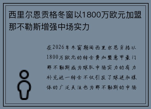 西里尔恩贡格冬窗以1800万欧元加盟那不勒斯增强中场实力